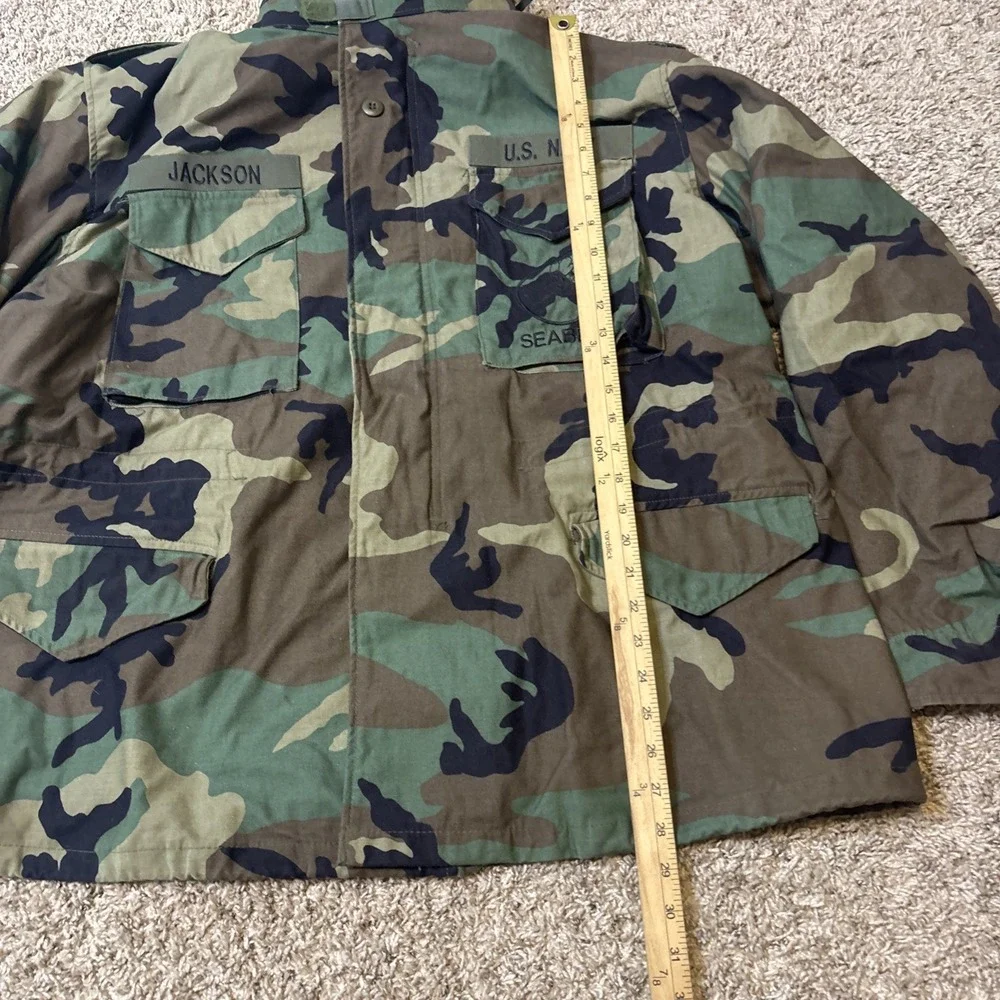 Vintage US Navy M65 Field Jacket Mens XL Woodland Camo Cold Weather 1999 Seabees